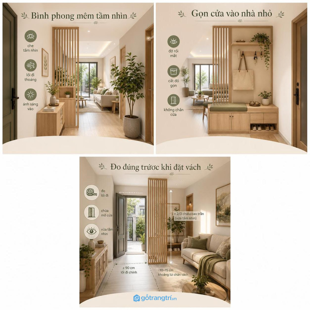 Nhà phố hẹp cần bình phong mỏng, bám tường và không cản đi lại