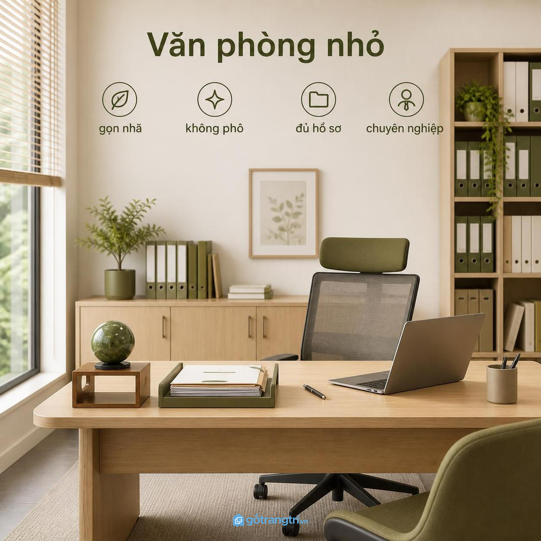 Văn phòng nhỏ cần kệ quả cầu đá gọn nhã và không làm rối khu làm việc chung