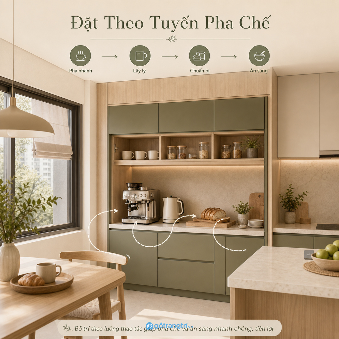 Bếp cải tạo cần đo khoang cũ trước khi thêm tủ đồ ăn sáng