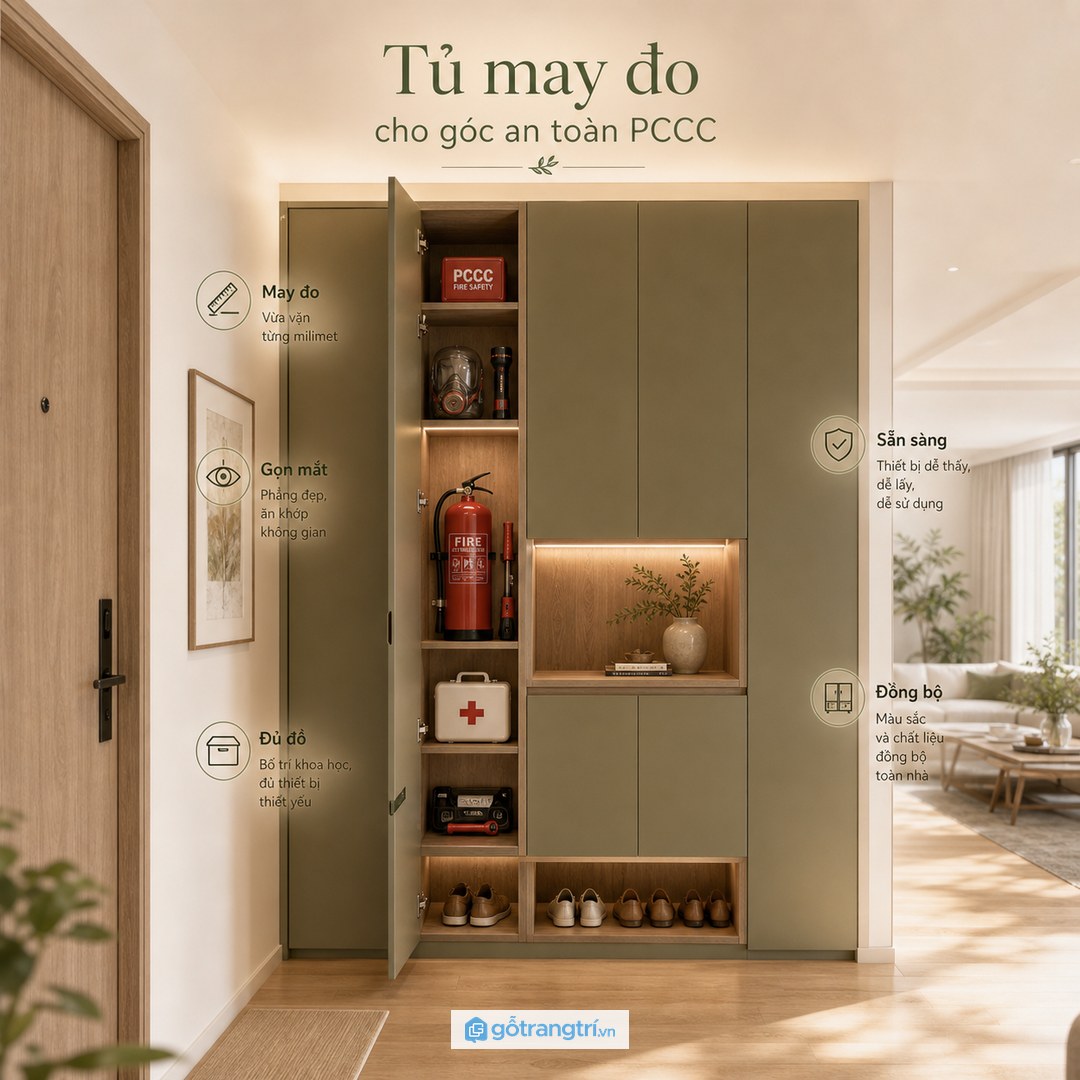 Tủ may đo giúp góc an toàn PCCC gọn mắt mà vẫn sẵn sàng khi cần