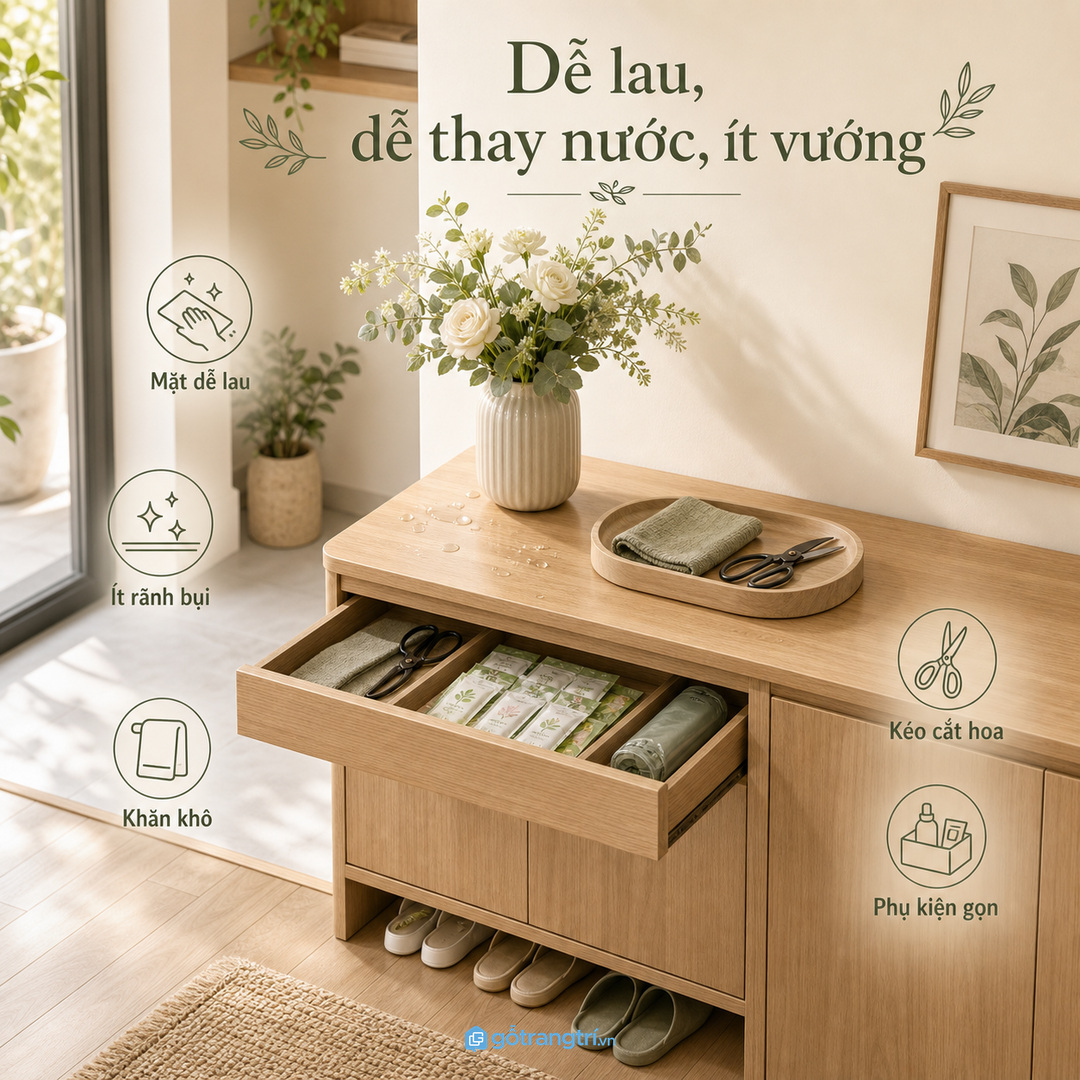 Gia đình bận rộn nên chọn tủ dễ lau, dễ thay nước và ít vướng