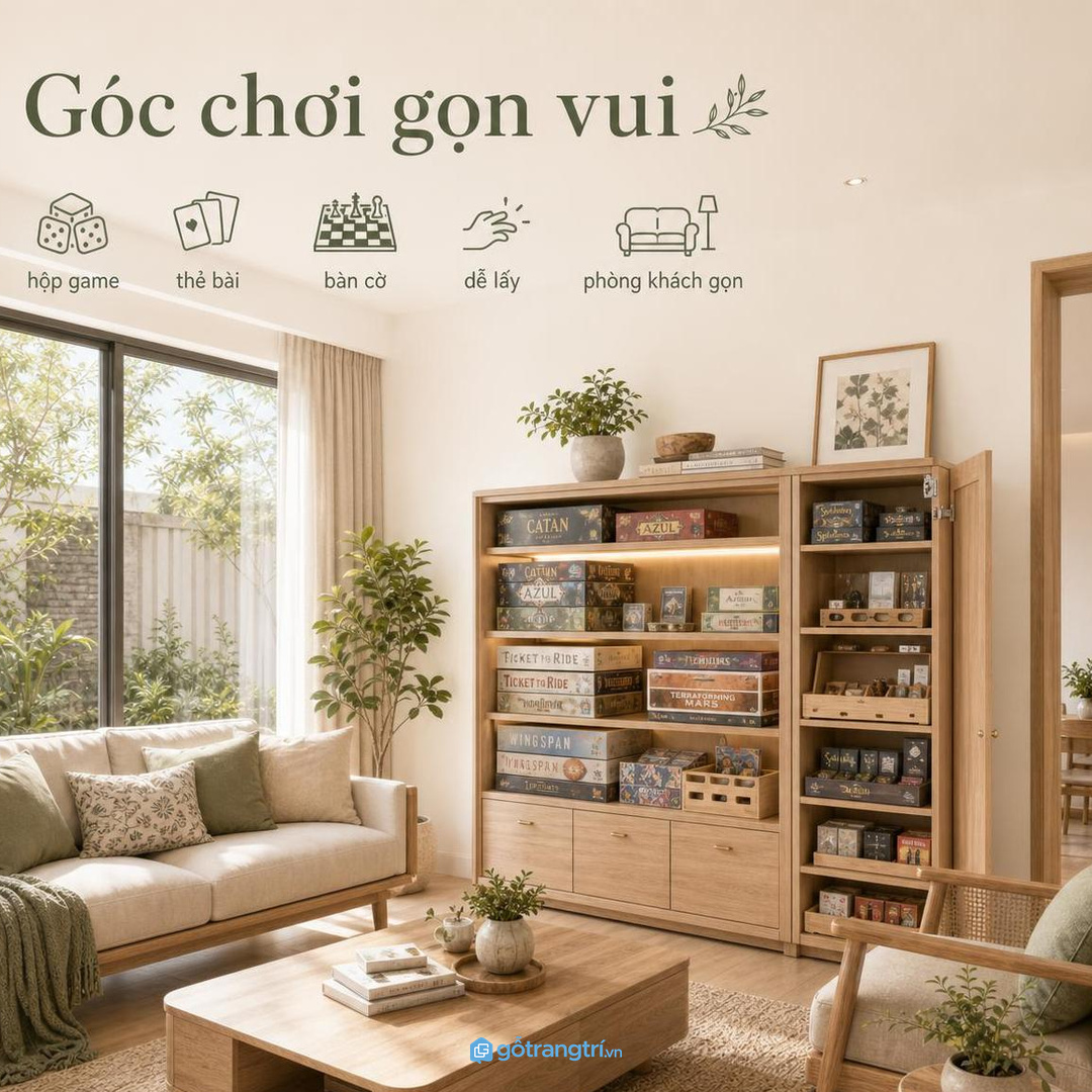 Gia đình hay chơi cuối tuần nên có khoang lấy nhanh gần bàn trà