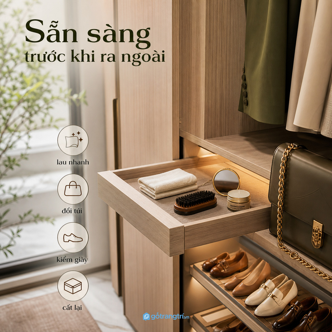 Khu chăm sóc nhanh trước khi ra ngoài giúp giày túi luôn sẵn sàng