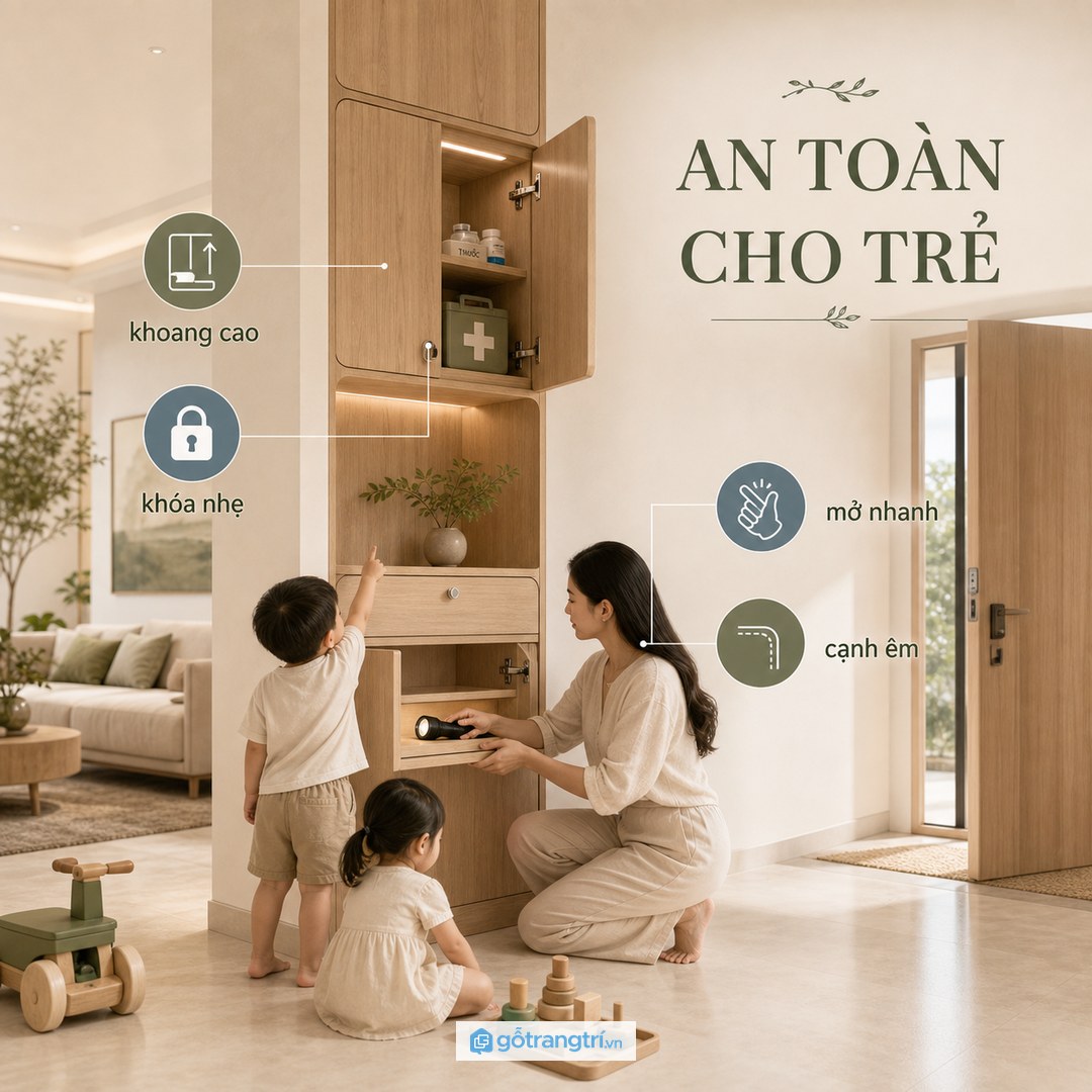 Nhà hay đi xa cần tủ gom giấy tờ pin dự phòng chìa khóa và đèn pin kiểm tra nhanh