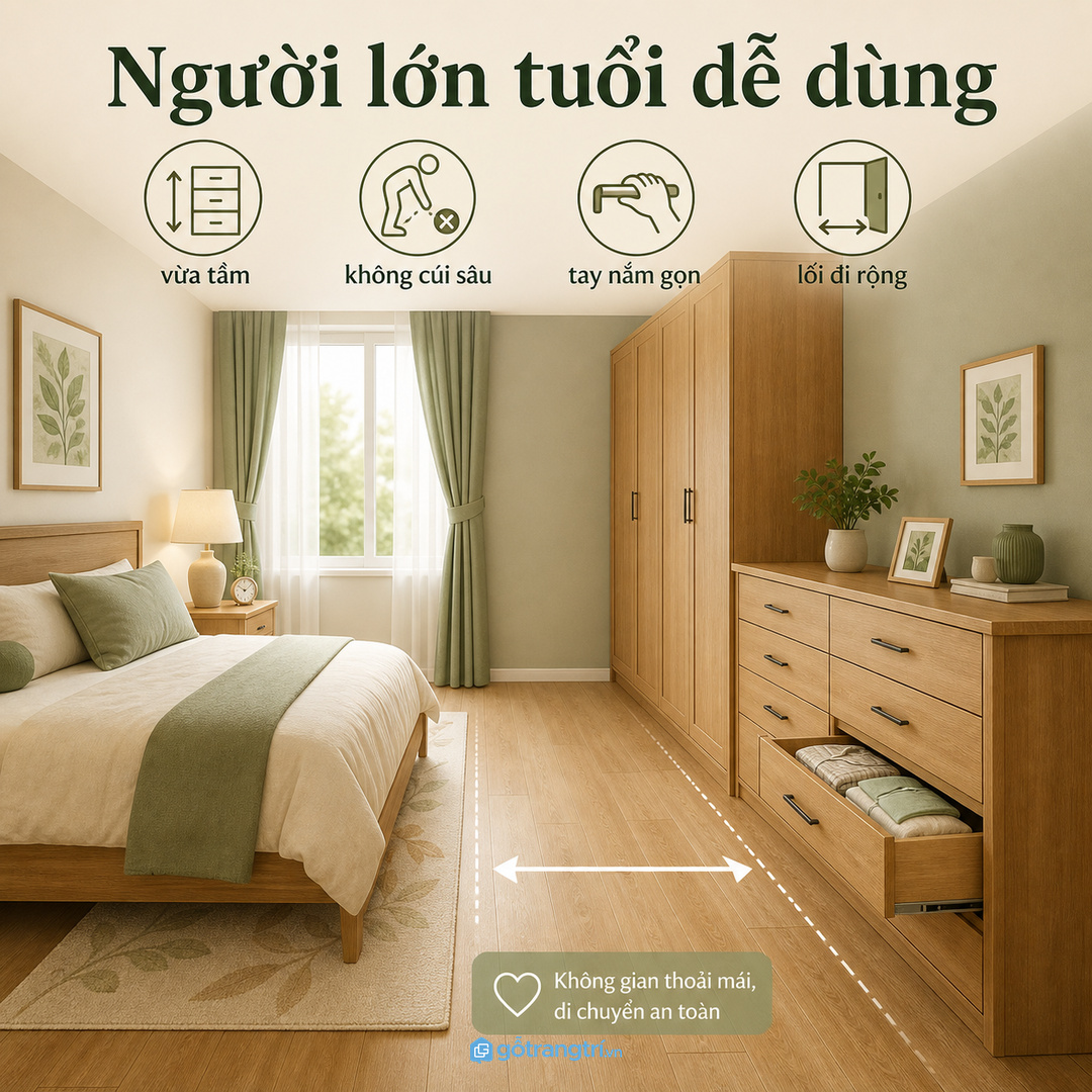 Nhà có trẻ nhỏ cần khoang đồ ngủ an toàn dễ lấy và đóng êm