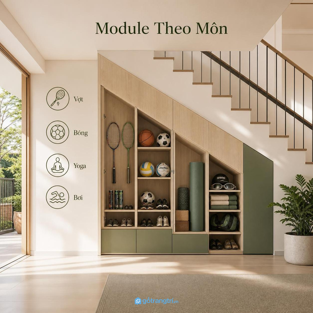 Gia đình nhiều môn thể thao nên chia module theo nhóm đồ