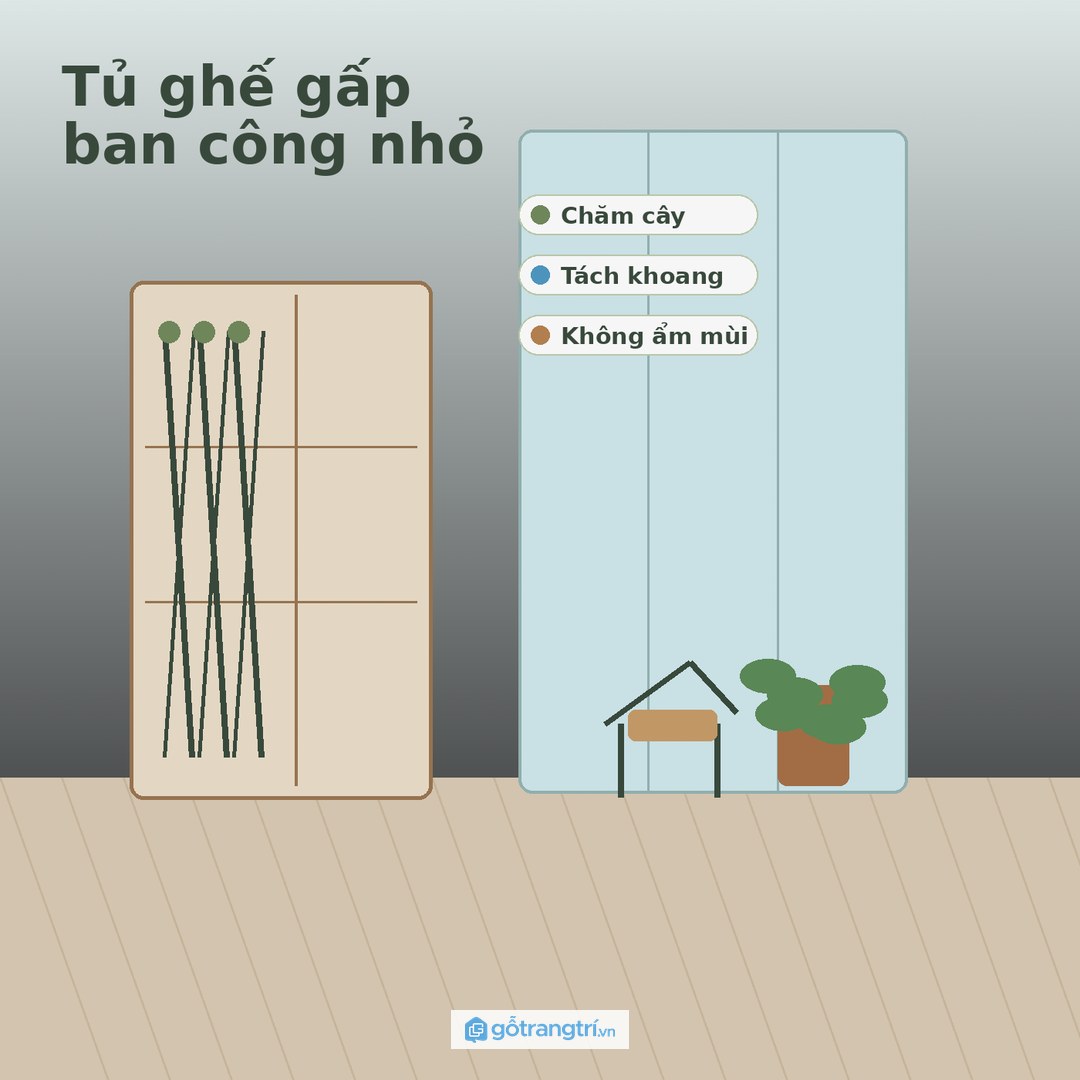 Tủ may đo giúp góc ban công gọn mắt mà vẫn có chỗ ngồi thư giãn mỗi ngày