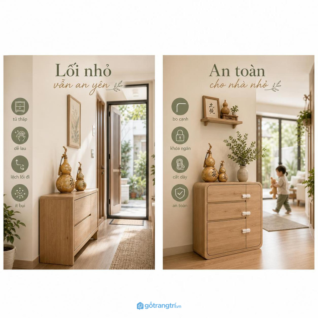 Gia đình có trẻ nhỏ cần cất dây treo, móc và vật phẩm nhỏ an toàn