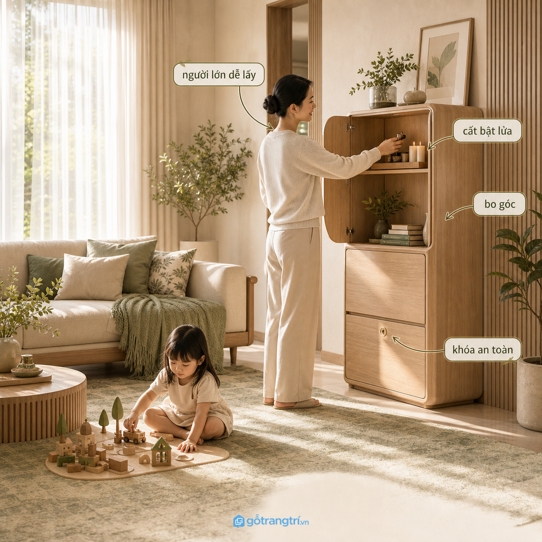 Gia đình có trẻ nhỏ cần khóa an toàn và bo góc mềm