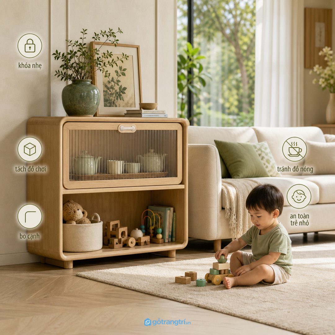 Gia đình có trẻ nhỏ nên khóa nhẹ khoang ấm chén và đồ nóng