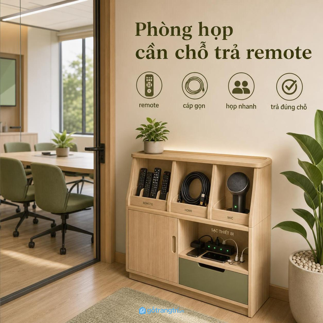 Phòng họp nhỏ cần khu trả remote và thiết bị trình chiếu