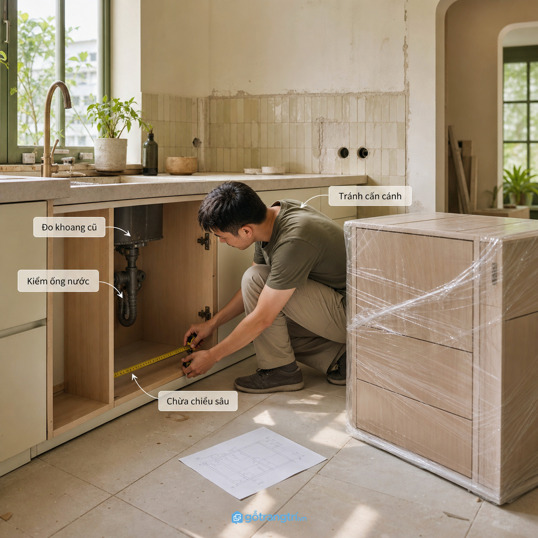 Bếp cải tạo phải đo khoang cũ trước khi thêm tủ màng bọc