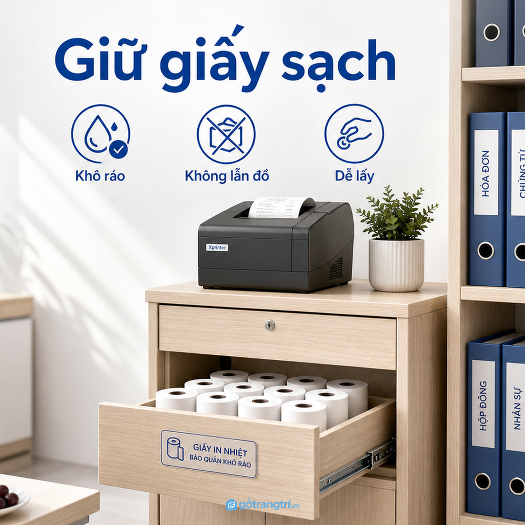 Văn phòng liền kho nên tách tủ máy in khỏi bụi và va chạm
