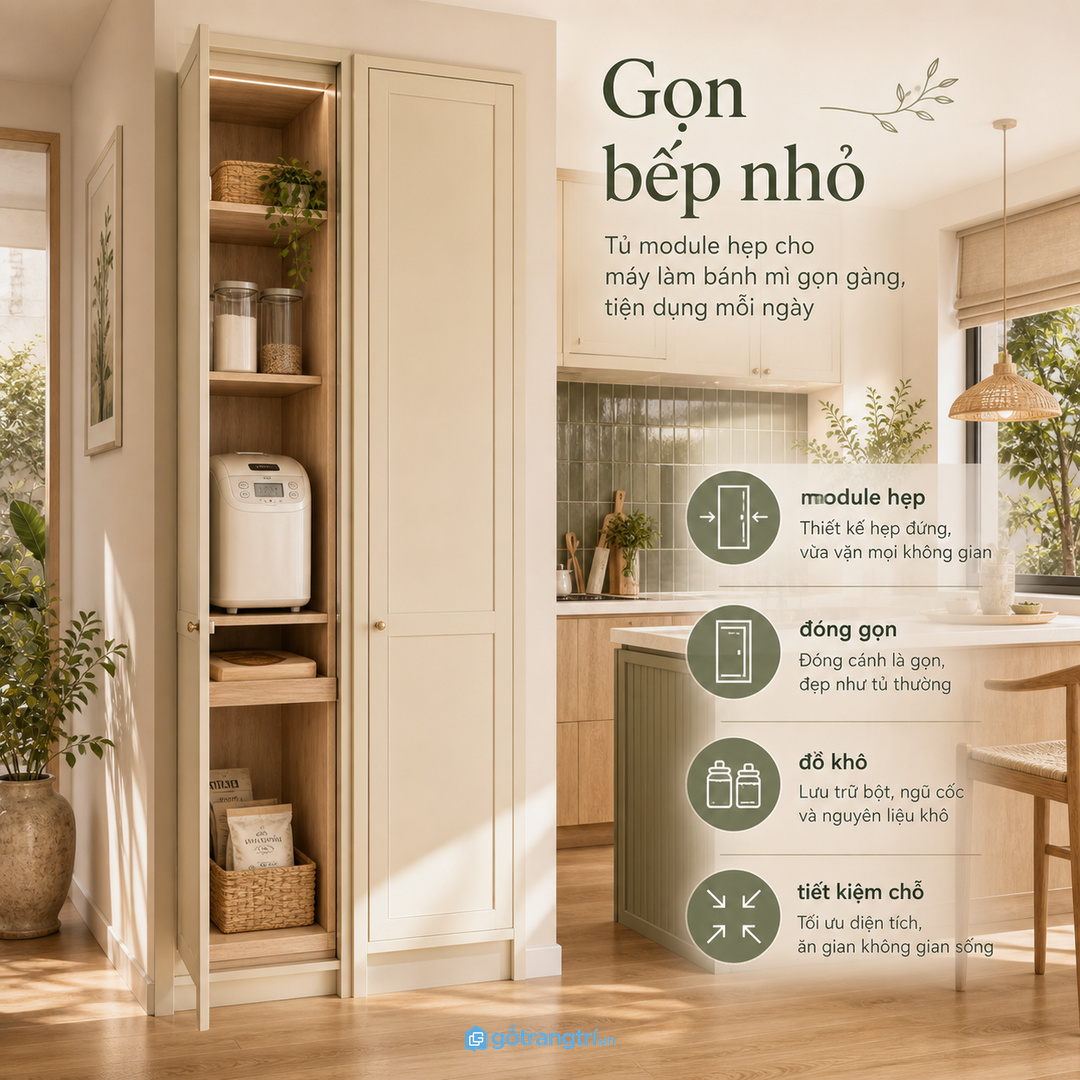 Tủ bếp cũ có thể cải tạo một khoang cho máy làm bánh mì