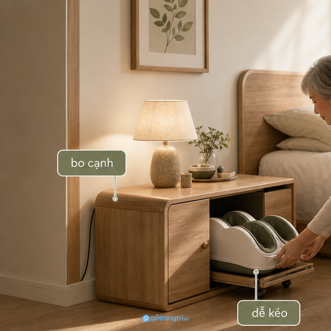 Căn hộ có người lớn tuổi nên ưu tiên tủ bo cạnh, dễ kéo và ít cúi người