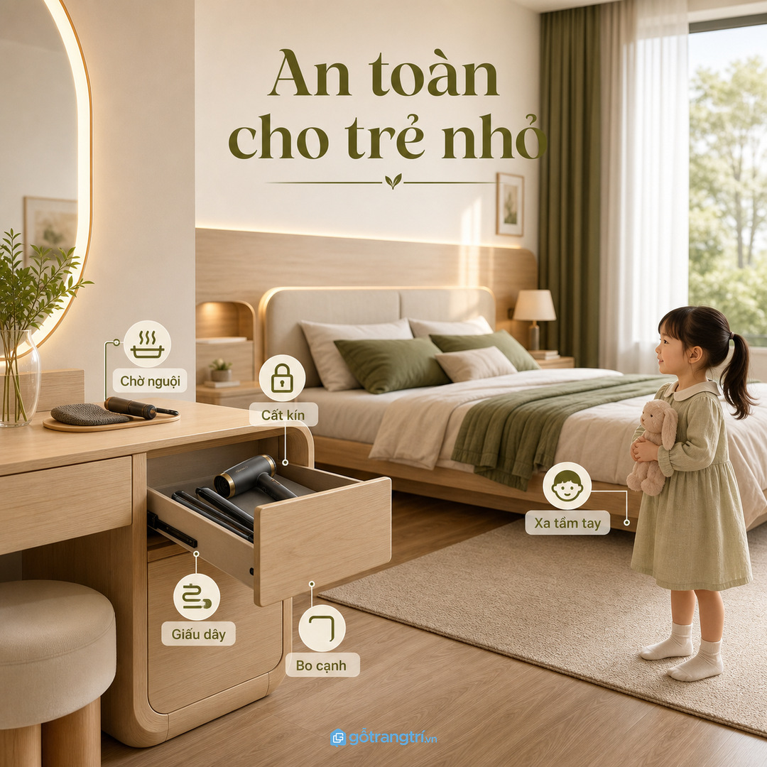 Nhà có trẻ nhỏ cần cất máy nóng và dây điện ngoài tầm tay