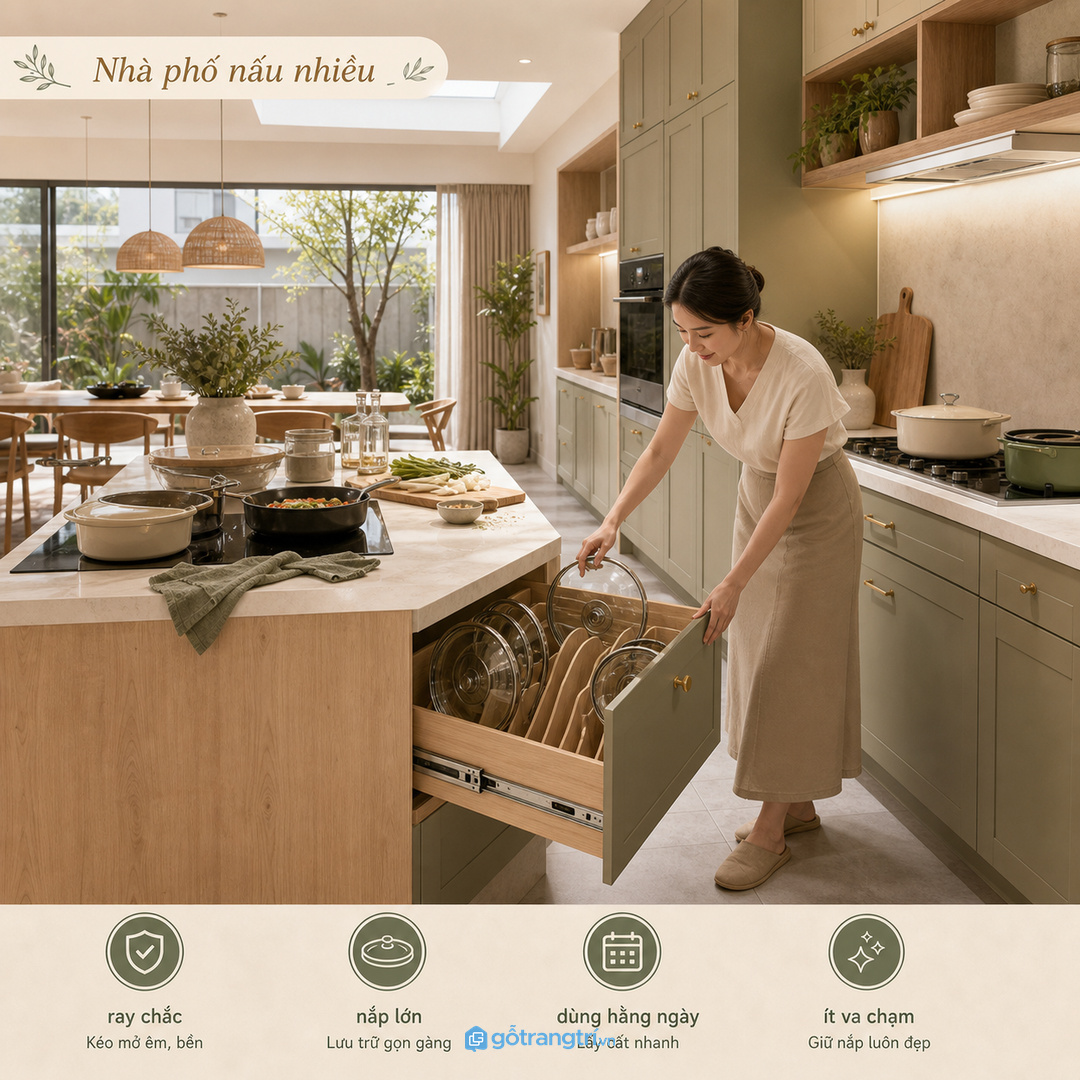 Bếp cải tạo cần đo khoang cũ trước khi thêm tủ nắp nồi