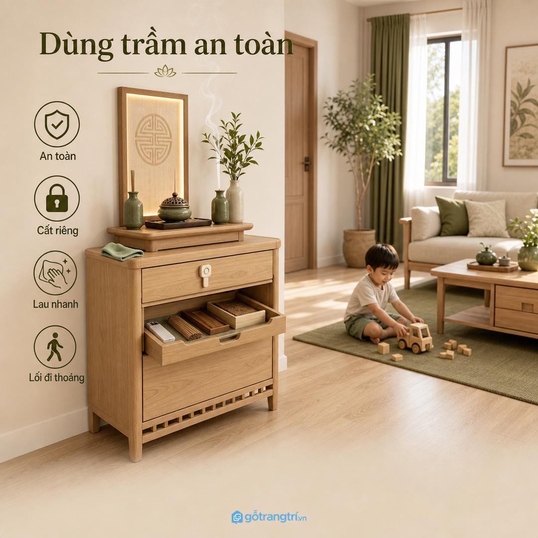 Gia đình có trẻ nhỏ cần khoang riêng cho bật lửa, nhang và đồ dễ nóng