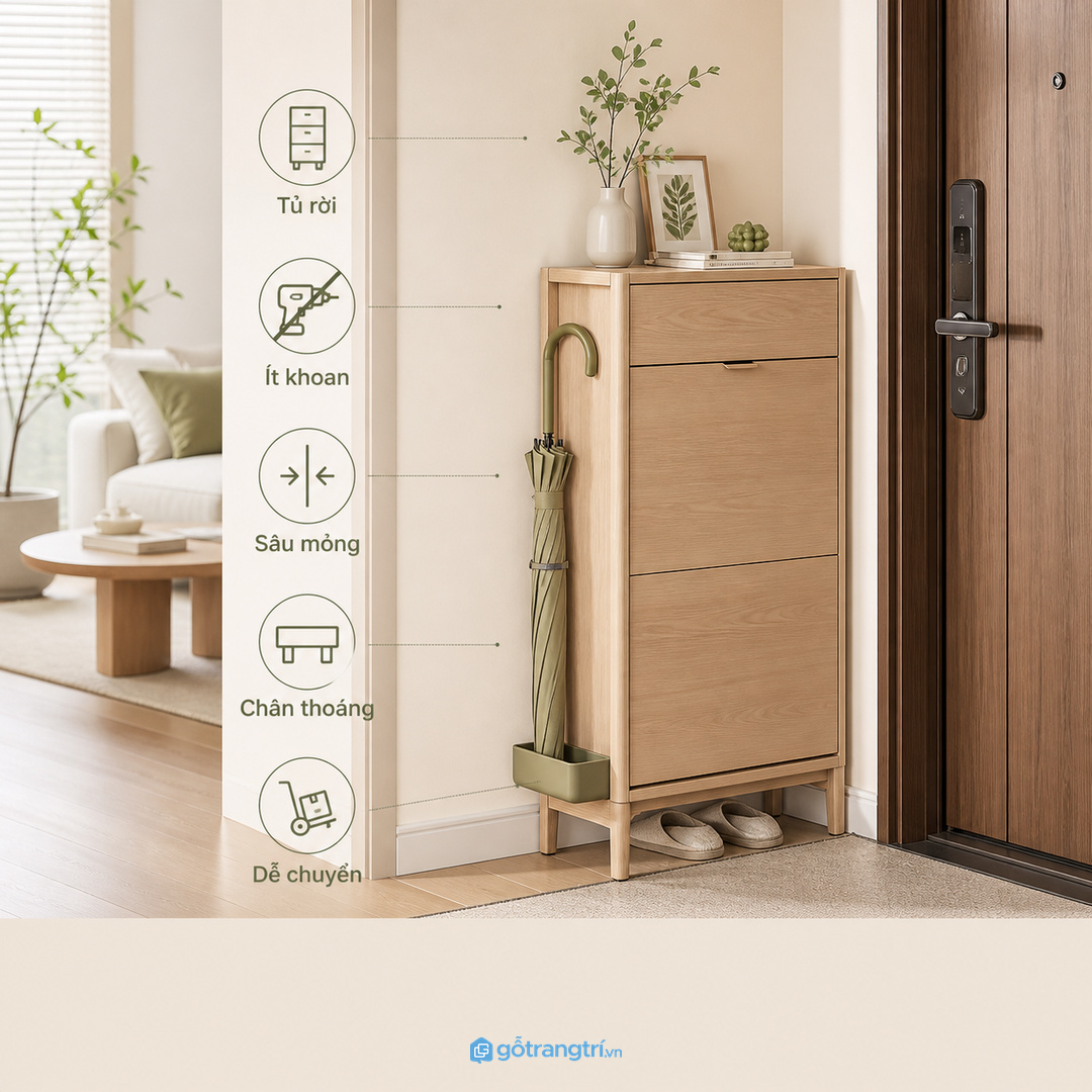 Căn hộ thuê hoặc đã hoàn thiện nên chọn tủ rời gọn ít khoan tường