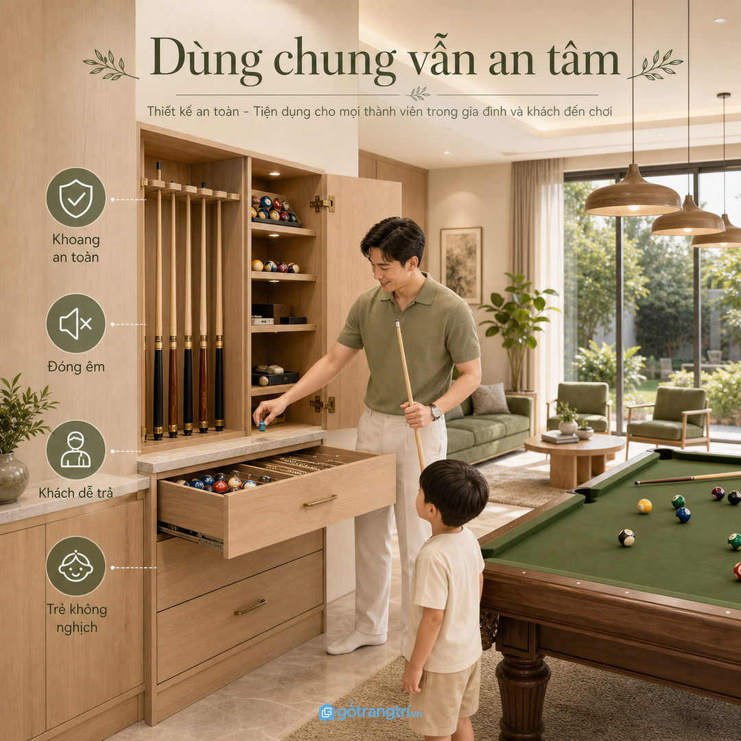 Tủ may đo giúp gia đình dùng phòng giải trí tiện mà vẫn sang