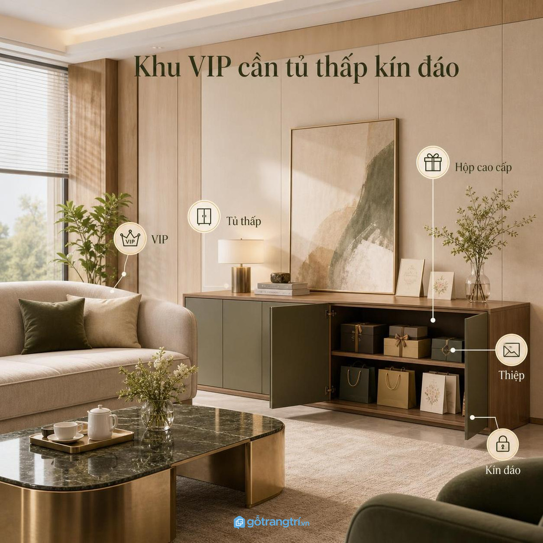 Khu tiếp khách VIP cần tủ thấp gọn và kín đáo