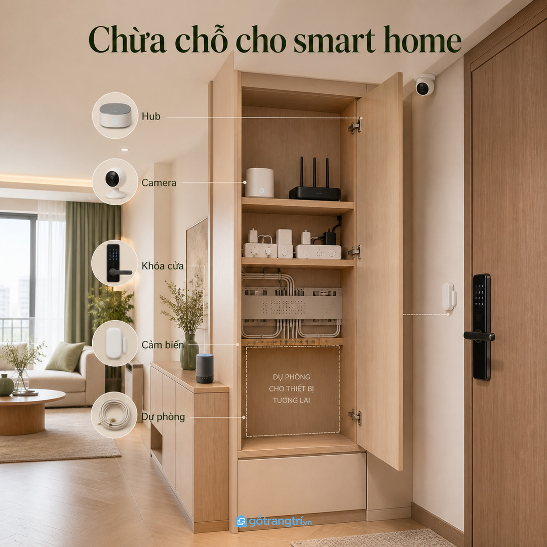 Gia đình dùng smart TV camera và nhà thông minh nên chừa khoang mở rộng