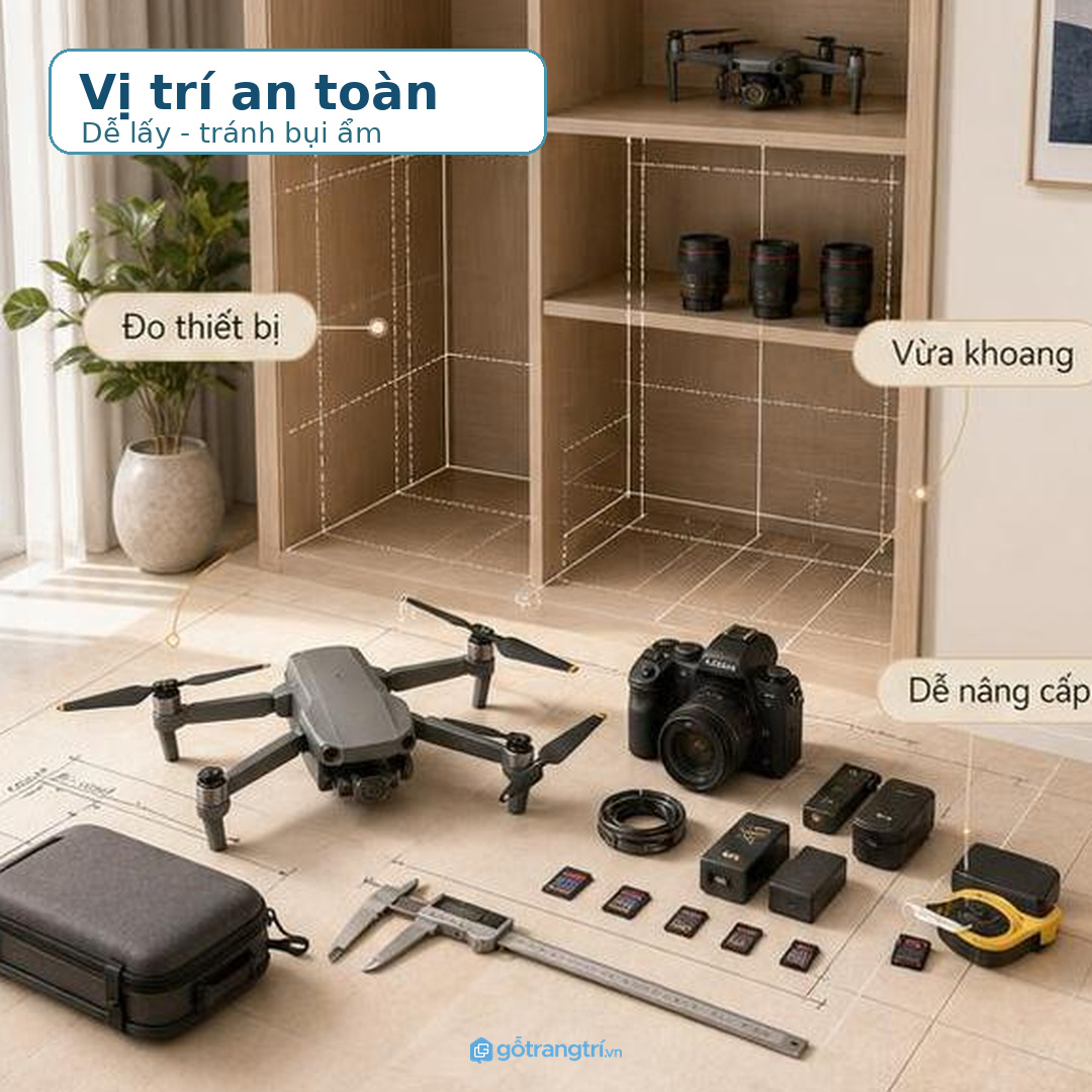 Nhà có nhiều tầng nên đặt tủ ở điểm dễ lấy nhưng vẫn an toàn