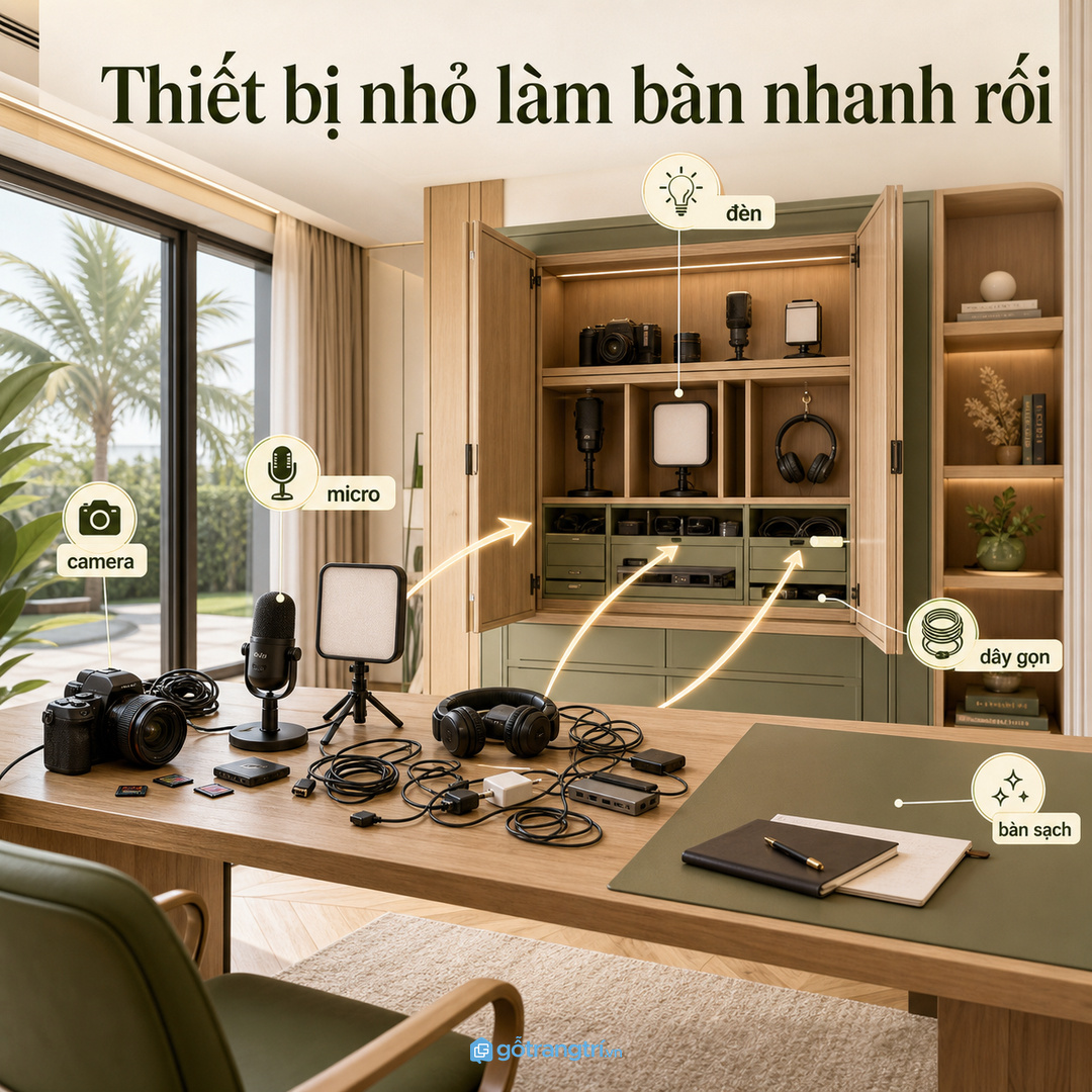 Phòng làm việc kiêm ghi hình cần tủ kín để giữ phông nền đẹp