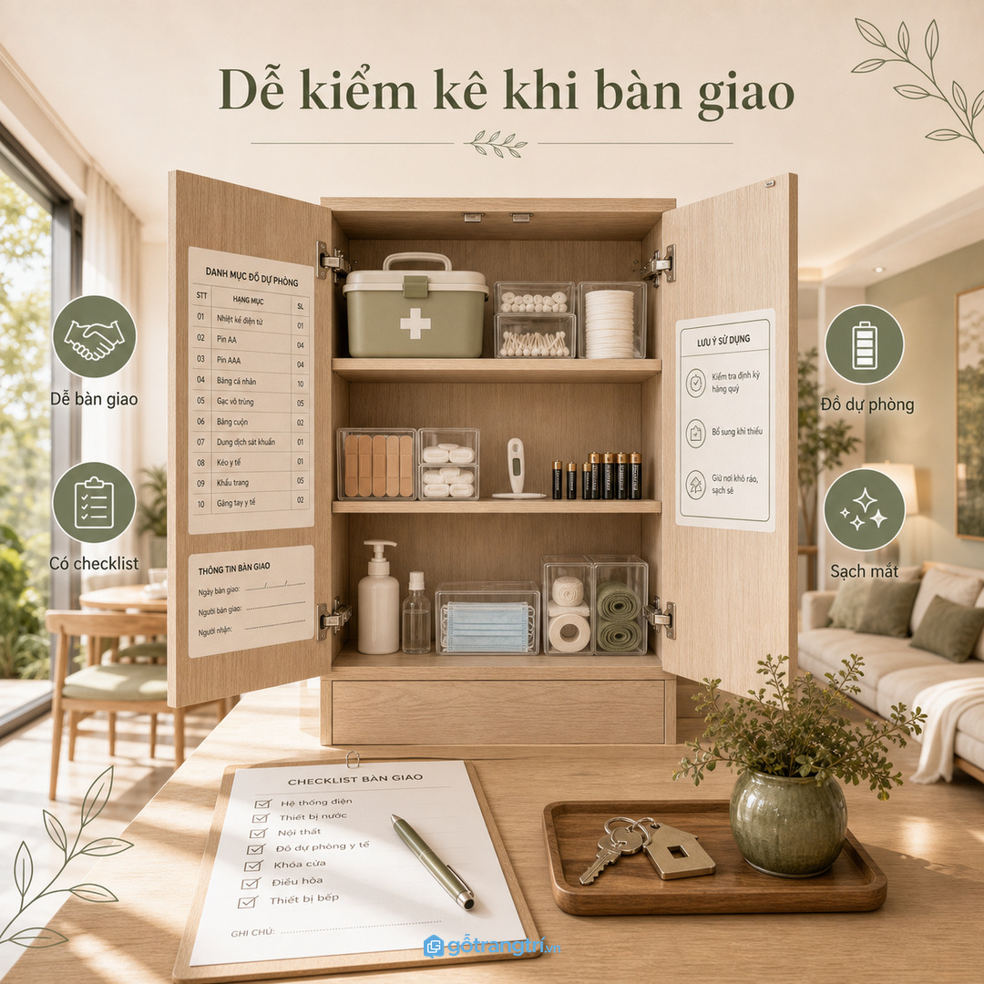 Căn hộ cho thuê cần tủ thuốc dễ kiểm kê khi bàn giao và bổ sung đồ dự phòng