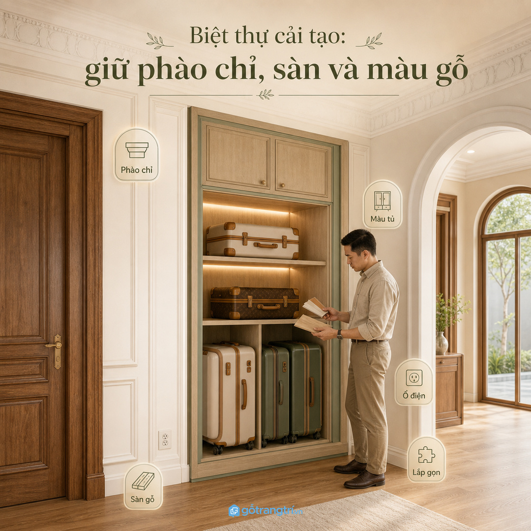 Biệt thự cải tạo cần giữ phào chỉ, sàn và màu gỗ