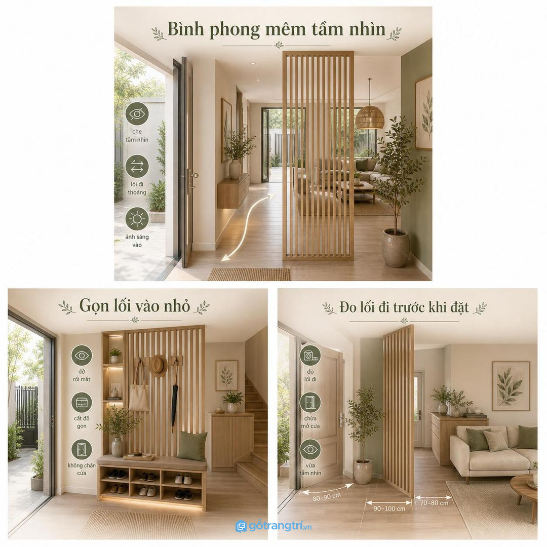 Căn hộ nhỏ cần một góc đệm nhẹ giữa cửa và không gian chung