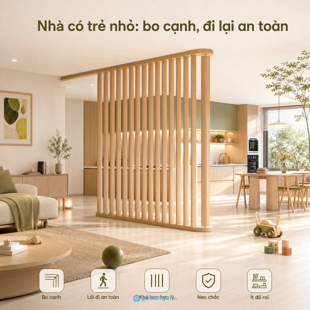 Nhà có trẻ nhỏ cần bo cạnh và lối đi an toàn