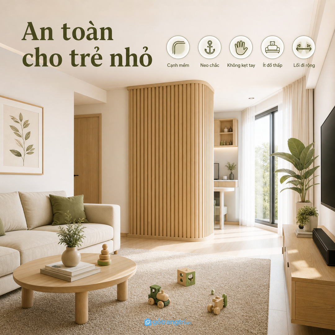 Gia đình có trẻ nhỏ cần vách chắc cạnh mềm và dễ vệ sinh