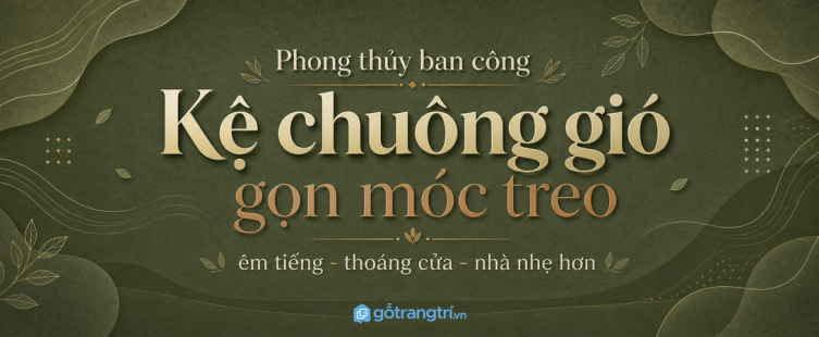 Kệ chuông gió phong thủy ban công nhỏ: gọn móc treo, êm tiếng và thoáng cửa hơn