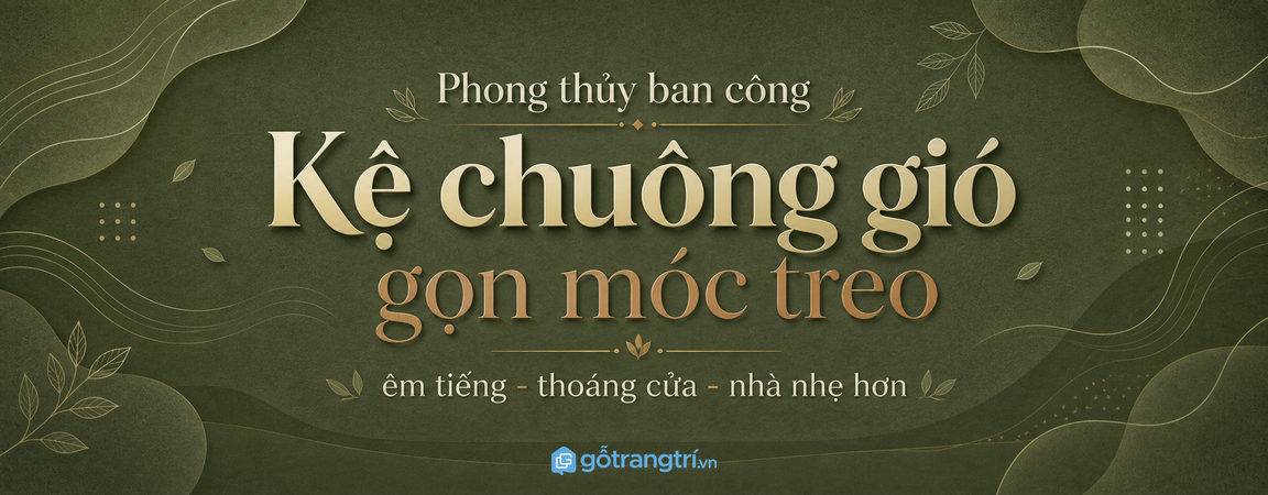 Kệ chuông gió phong thủy ban công nhỏ: gọn móc treo, êm tiếng và thoáng cửa hơn