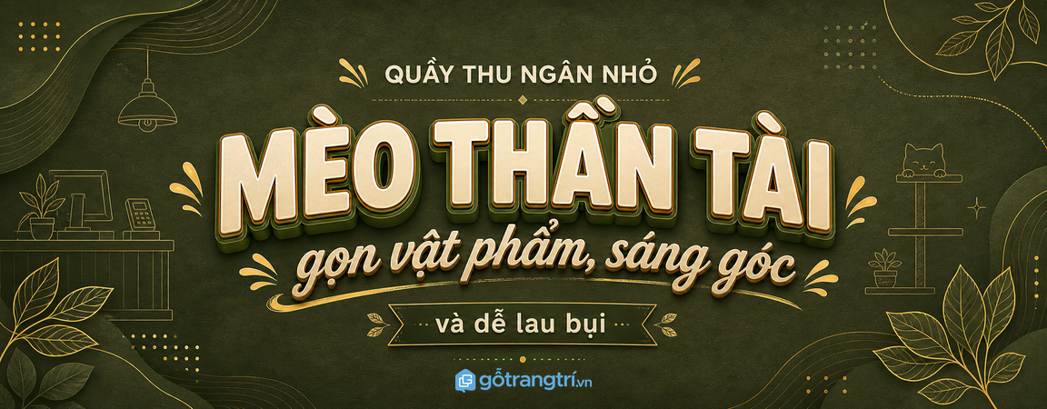 Kệ mèo thần tài cho quầy thu ngân nhỏ: gọn vật phẩm, sáng góc và dễ lau bụi