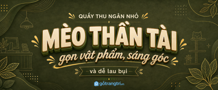 Kệ mèo thần tài cho quầy thu ngân nhỏ: gọn vật phẩm, sáng góc và dễ lau bụi