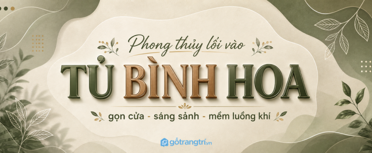 Tủ bình hoa phong thủy lối vào nhà nhỏ: gọn cửa, sáng sảnh và mềm luồng khí