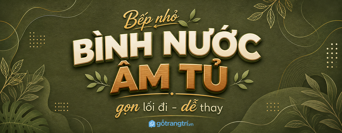 Tủ bình nước âm tủ bếp cho bếp nhỏ: gọn bình, sạch lối đi và dễ thay hơn