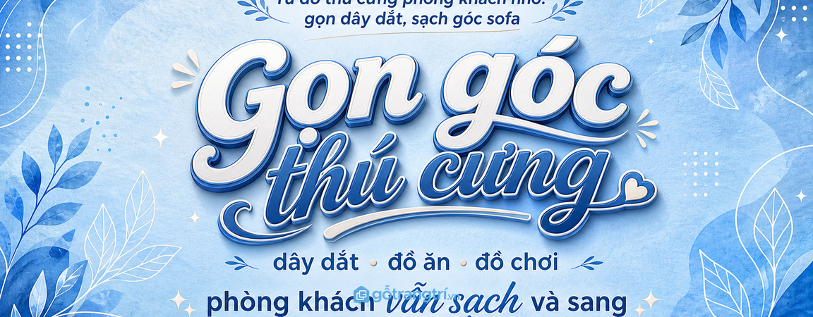 Tủ đồ thú cưng phòng khách nhỏ: gọn dây dắt, sạch góc sofa và dễ chăm mỗi ngày