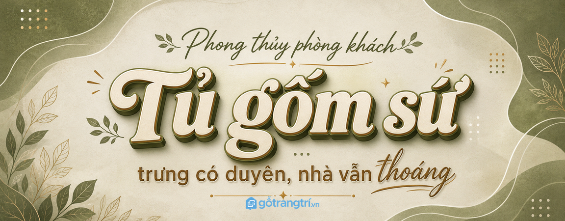 Tủ gốm sứ phong thủy phòng khách nhỏ: trưng có duyên, nhà vẫn thoáng