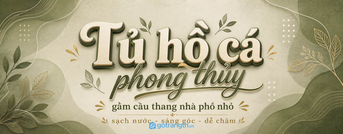 Tủ hồ cá gầm cầu thang phong thủy nhà phố nhỏ: sạch nước, sáng góc và dễ chăm hơn