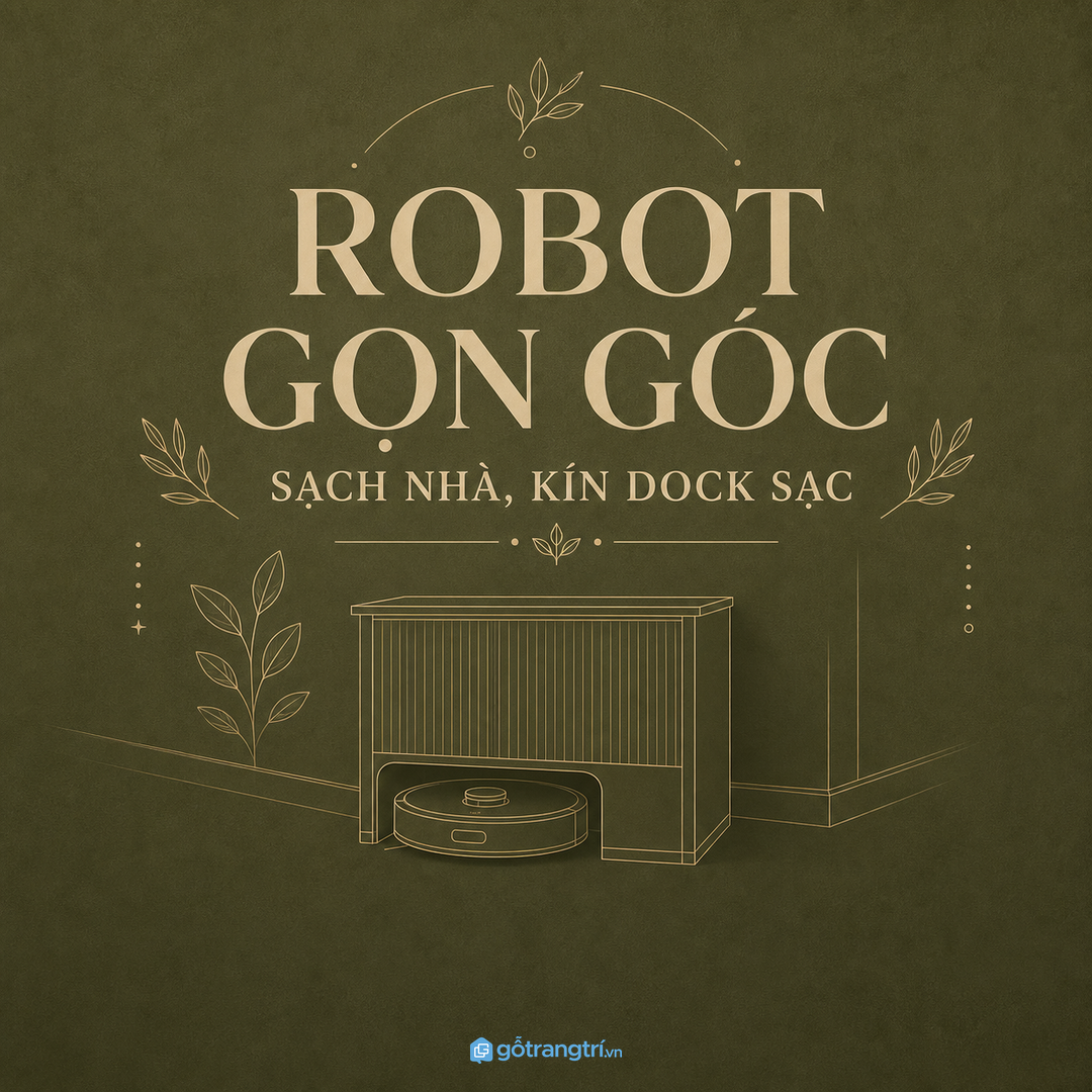 Tủ máy hút bụi robot cho chung cư nhỏ giúp dock sạc gọn và dễ bảo trì