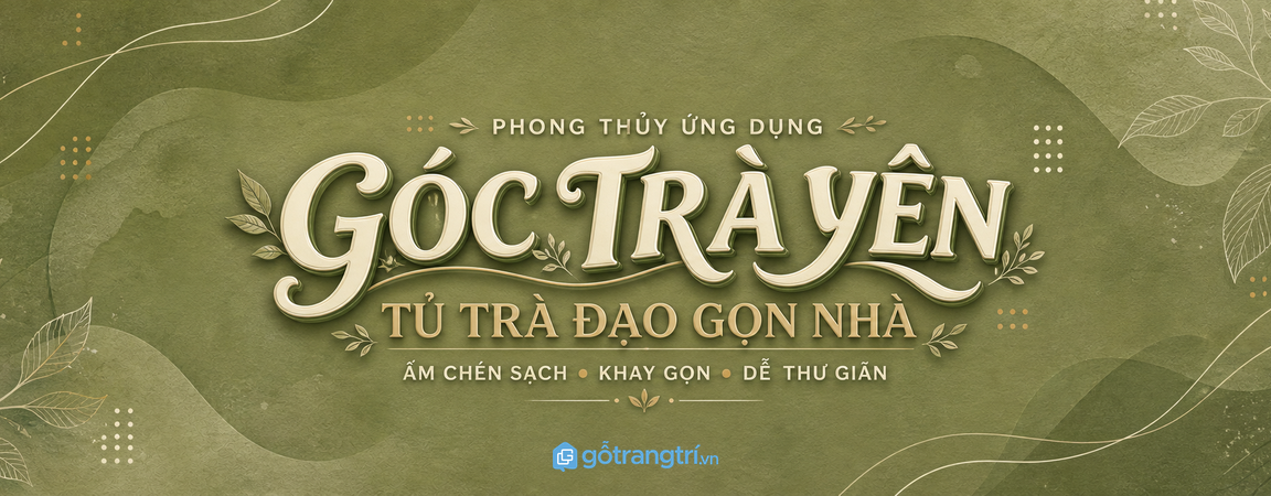 Tủ trà đạo phong thủy cho nhà nhỏ: gọn ấm chén, sạch khay và dễ thư giãn