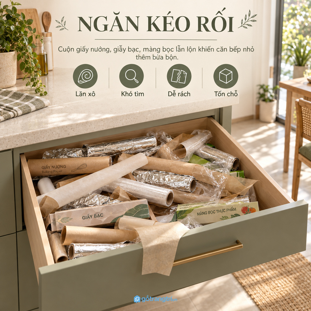 Tủ giấy nến và giấy bạc giúp cuộn bọc có chỗ riêng