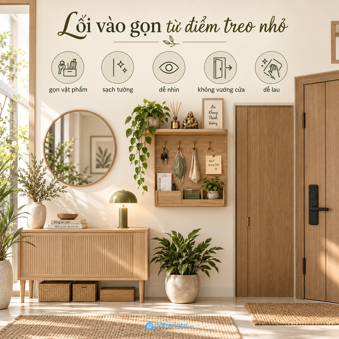 Tủ bát quái phong thủy cho lối vào nhỏ giúp gọn vật phẩm sạch tường và dễ an tâm