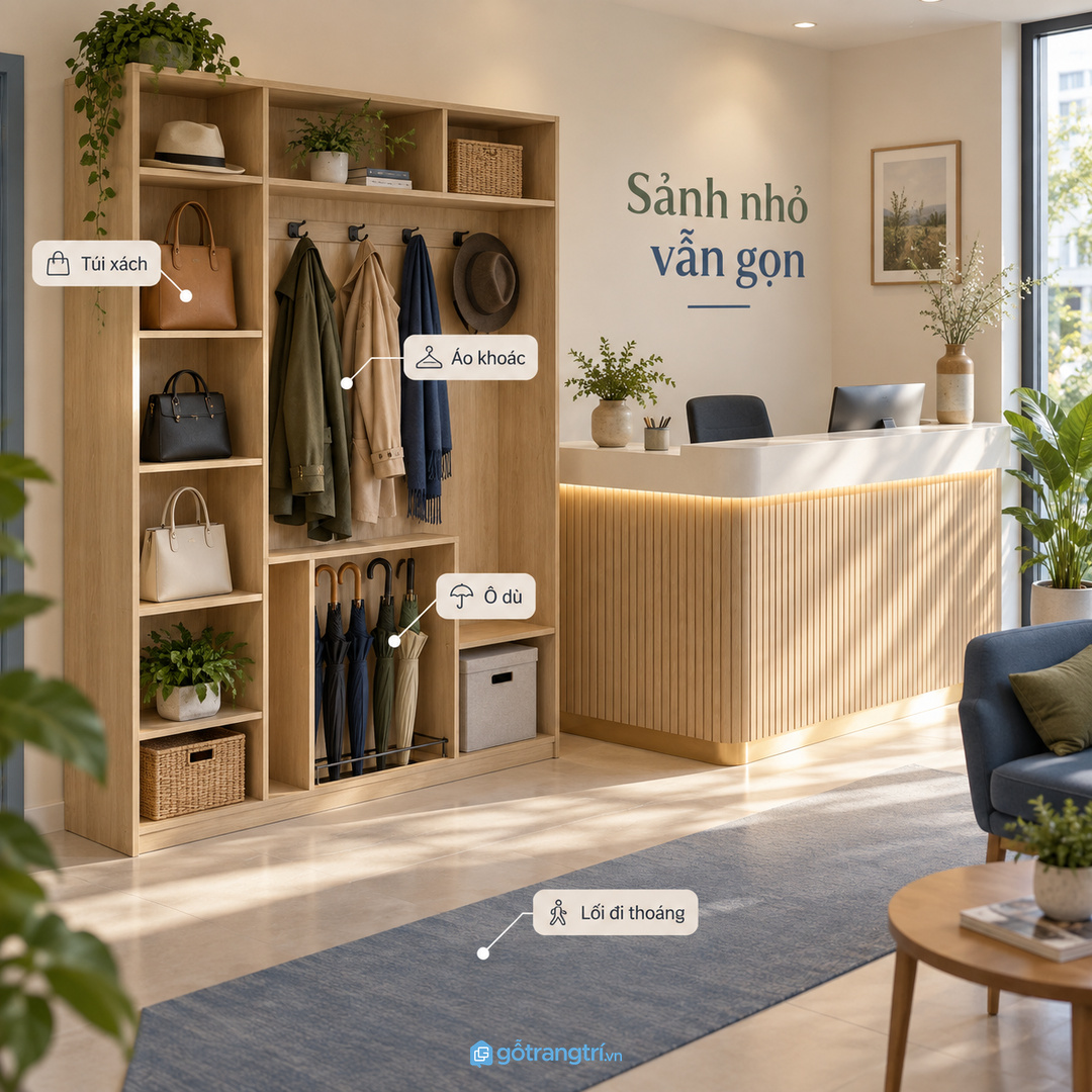 Tủ đồ khách đến cho văn phòng nhỏ giúp túi áo mũ ô dù có chỗ cất gọn