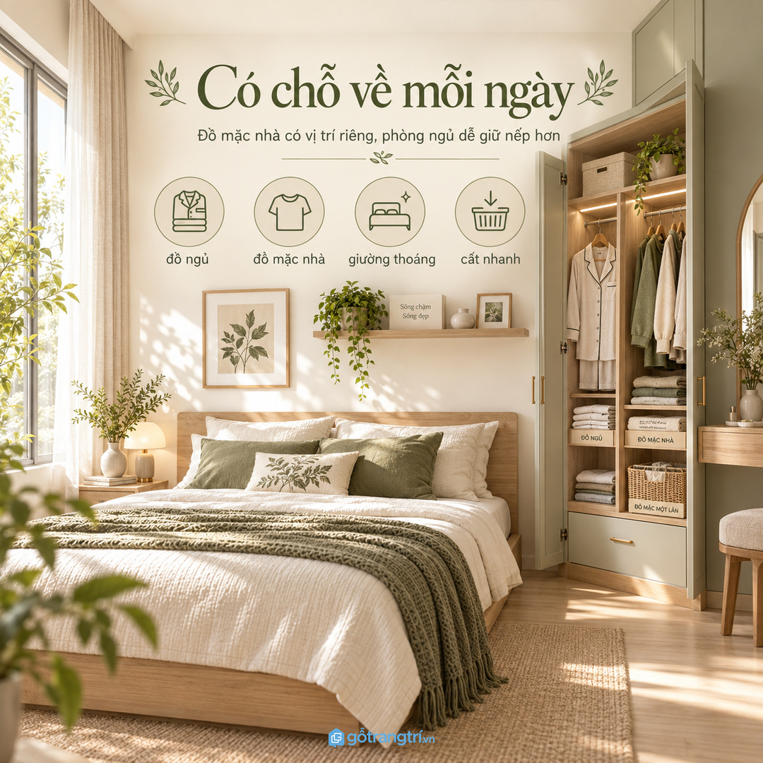 Tủ đồ mặc nhà cho phòng ngủ nhỏ giúp đồ ngủ áo mặc nhà và đồ mặc một lần có chỗ cất riêng