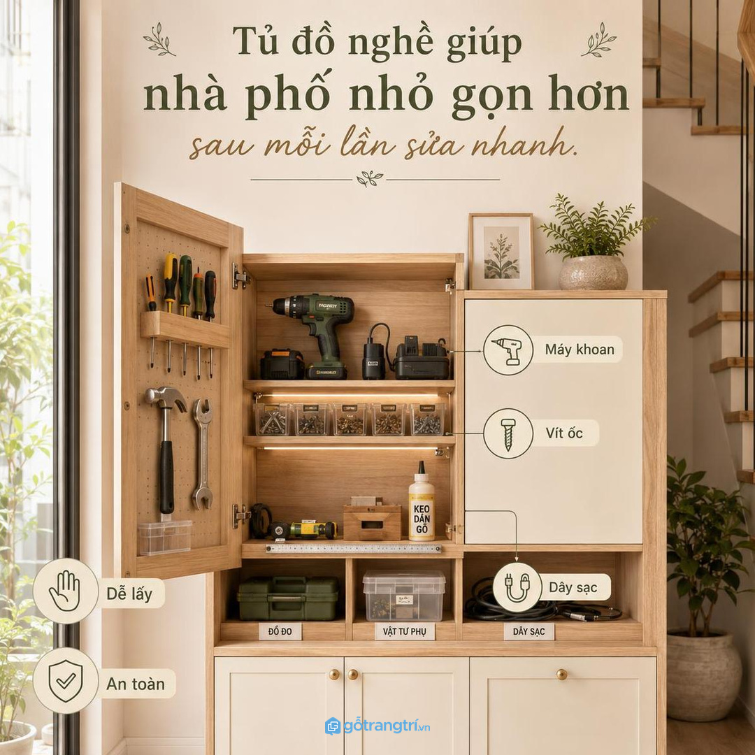Tủ đồ nghề giúp nhà phố nhỏ gọn hơn sau mỗi lần sửa nhanh