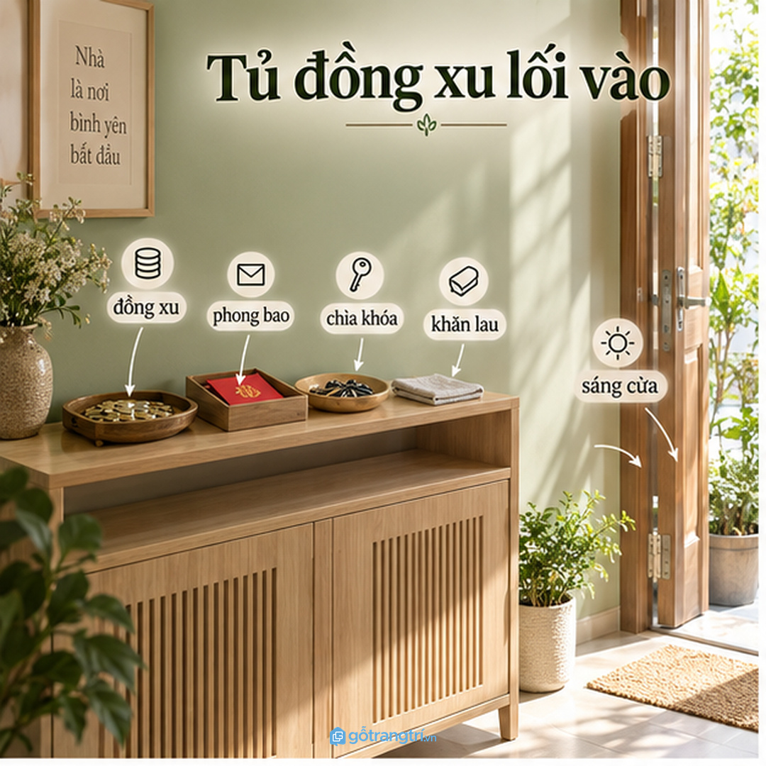 Tủ đồng xu phong thủy lối vào nhỏ gom đồng xu phong bao thẻ bình an chìa khóa và khăn lau vào một điểm gọn sáng